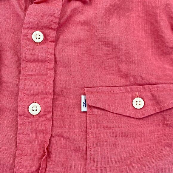 $115 Johnnie O Hangin Out Mens Small Brodie Pink Red Woven Textile Button Down - Picture 6 of 11